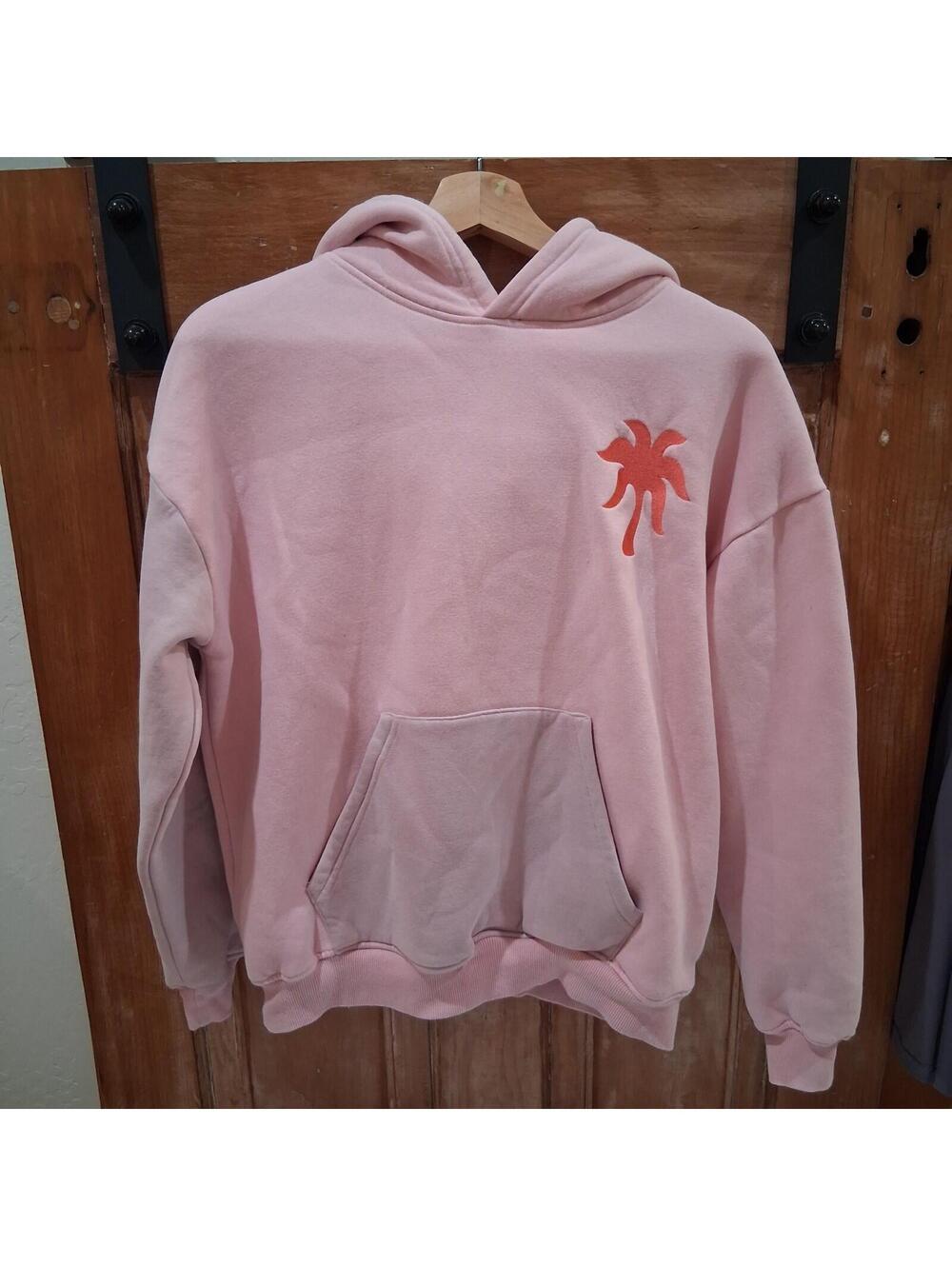 Pink Palm Puff Hoodie 'Everything Comes In Waves' Size XS Womens Pink Pullover